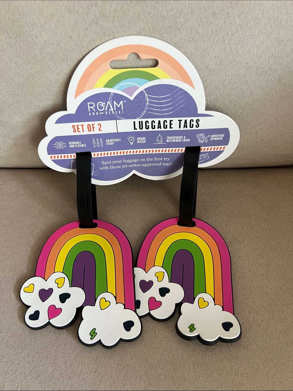 NWT ROAM Rainbow Cloud Luggage Tags 🌈